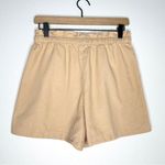 Uniqlo 100% Cotton Linen Shorts Paperbag Drawstring High Waist Tan Sz S 26" Photo 3