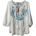 Anthropologie Olive Hill Embroidered Boho Peasant Floral Tunic Top Sz Small NWT White Photo 0