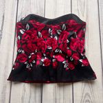 White House | Black Market Red & Black Rose Print Bustier Corset Top Photo 7
