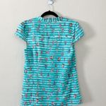 Modcloth  Boat Print Striped Button Down Short Sleeve Top Blue Small Photo 1