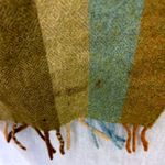 Vintage West Germany Handwoven Wool Plaid Scarf 100% Wool Fringe Gold Photo 5