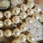 Freshwater Pearl & Pavé Crystal Long Necklace ✨ Sterling Clasp • Hand Photo 4