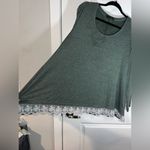 Sanifer Dark Olive Green Elongated Blouse Trimmed in White Lace Photo 3