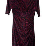 Ralph Lauren Lauren Dress Black Pink Printed Career Stretch Ruched Faux Wrap 6 Photo 0