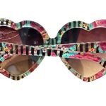 Betsey Johnson  Heart-Shaped Floral Sunglasses stripes  pink Y2K chic funky cute Photo 4