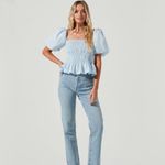 ASTR Light Blue Puff Sleeve Blouse Photo 1