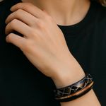 Vintage Lucite Bangle Bracelet Black Gold Mosaic Chunky Retro Statement Jewelry Photo 1