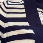 White House | Black Market  Navy and White Open Front Knit long Cardigan Sweater Photo 8