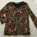 Craft & Barrel Women Black Floral V Neck Long Sleeve Top Blouse Shirt Size M Size M Photo 0