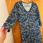 L.L.Bean V-Neck Paisley Print Dress Aqua Blue 100% Supima Cotton Small Regular Photo 1