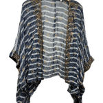 Soft Surroundings  Kimono Open Cardigan L/XL Topper Floral Beaded Trim Boho Sheer Photo 0