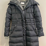 Laundry by Shelli Segal  Puffer Coat Jacket w/ Fur Hood & Pockets Gray Small Photo 0