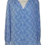 Boden Floral Vine Print Popover Blouse Blue White Photo 0