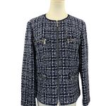 Lafayette 148 New York Womens Tweed Jacket Size 10 Blue/White Zipper Front Blue Photo 0