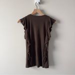 BCBGMAXAZRIA NWOT  ribbed ruffle sides top cap sleeve olive brown v-neck lyocell Photo 1