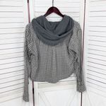 American Eagle Plaid Hoodie Crop Button Up Shirt Grey XS Distressed Shacket Photo 10