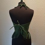 Genuine Green Fringe Rhinestone Studded Scalloped Leather Tie Halter Backless Size L Photo 6