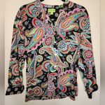 Vera Bradley  M Top Black Pink Teal Paisley Button Down Long Sleeve Lightweig Photo 0