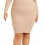 Planet Gold Plus 2x Metallic Gold/Tan Deep V-Neck Long Sleeve Sweater Dress Photo 0