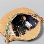 Boutique NEW!Straw Crossbody Bag w/ Beaded Trim Woven Shoulder Strap, Boho Style, Natural Photo 1
