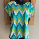 Tacera NWT Chevron teal white lime green blouse S Photo 2