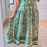 Farm Rio  Green Delicate Tapestry Premium Linen Midi Dress Photo 0