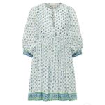 Daughters of India Kyra Mini Dress Size S Puff Sleeve Cotton Azure Floral Print Blue Photo 1