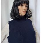 Karen Millen Mock Neck Wool Blend Sweater navy gray sleeves small Photo 10