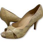 Kate Spade New York Billie Peep Toe Heels Gold Snakeskin Leather Pumps Size 7 Photo 0