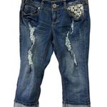 No Boundaries  Stretch Denim Lace Accent Cuffed Capri Blue Jeans Juniors 11 Photo 0