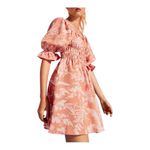 H&M Coral Pink Floral Print Puff Sleeve Off Shoulder Mini Dress Women Size XL Photo 1