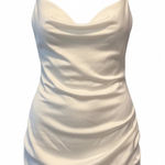 Birdy Grey Lynda Mini Dress Medium NWT Matte Satin White Cowl Neck Bridal Photo 0