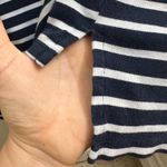 Rafaella  Nautical Sailing Navy Striped Lace-up Neckline 3/4 Sleeve Top Coastal Photo 3