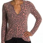 Socialite Nordstrom Brushed Animal Print Henley Top Tee Soft Cozy Leopard Notch Photo 0