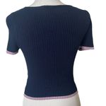 Lulus  Ribbed Knit Crop Top Size S Blue Baby Tee Striped Minimalist Soft‎ Girl Photo 3