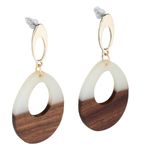 White Wooden Geometric Teardrop Earrings - Acrylic Resin Lightweight Wood Photo 4