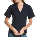 Rag and Bone Victorine Short Sleeve Button Front Shirt Night Blue Photo 3