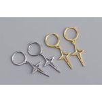 Boutique 14k White Gold 925‎ Star Dangle Huggie Hoop Earrings Celestial Statement, 32mm Photo 4