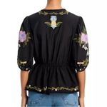 Farm Rio Anthropologie Winter Garden Embroidered Blouse Black Purple Size Small Photo 2