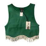 NWT HUNTER GREEN SLEEVELESS CROP TANK TOP WITH RHINESTONES‎ Size L Photo 3