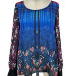 Clover Canyon Blue Floral Blooms Long Sleeve Blouse Size Small Photo 0
