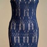 Bleuh Ciel  Blue Lace/Cream Nylon Midi Sleeveless Dress SZ M Zipper in Back Photo 0