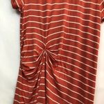 Anthropologie DELETTA Pinched Tunic Orange White Stripe Short Sleeve Rayon Boho Photo 2