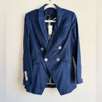 White House | Black Market WHBM Women's Navy Linen Blend Studio Blazer Jacket Classy Feminine Size 0 NWT Photo 5