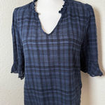 Dolan Left Coast Anthropologie Tandy Ruffle Plaid Top in Navy Size Medium Blue Photo 0