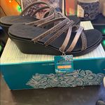 Skechers Sketchers Cali Luxe Foam Black and Silver Strappy Wedge Sandals NWT Photo 1