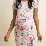 Pinkblush Pink Floral Fitted Ruched Short Sleeve Maternity Dress Size S Photo 0