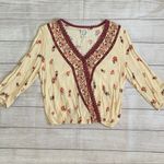 Blue Rain Peasant Boho Crochet Floral Faux Wrap Blouse Top Photo 9