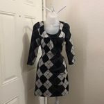 2000s Y2K Black grey white argyle mini aline sweater dress preppy minimalist gothic grunge dark academia Size S Photo 1
