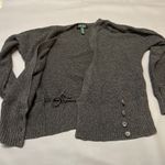Ralph Lauren Lauren  Petite Grey Knit Cardigan Sweater Buttons Tie Waist Photo 8